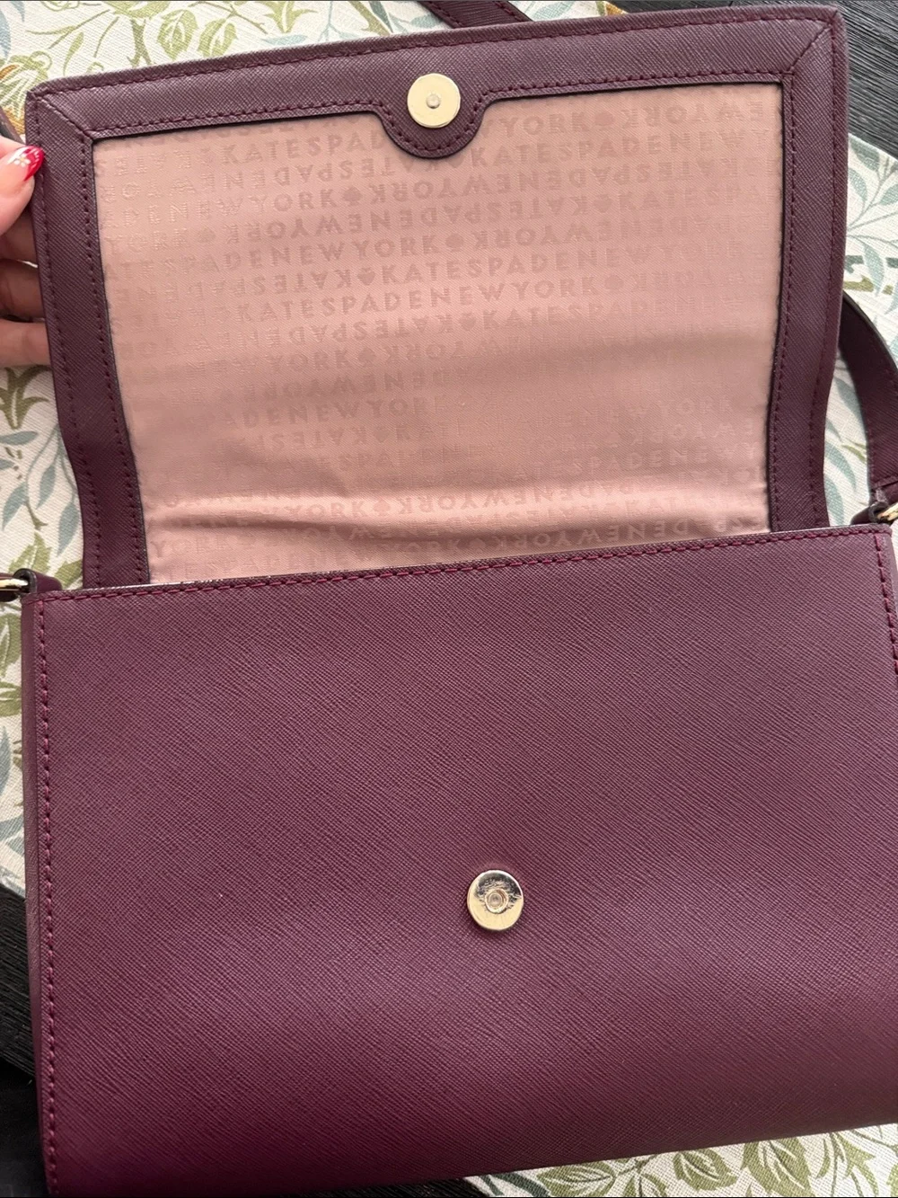 kate spade Plum Leather Crossbody Wallet with Gold Logo